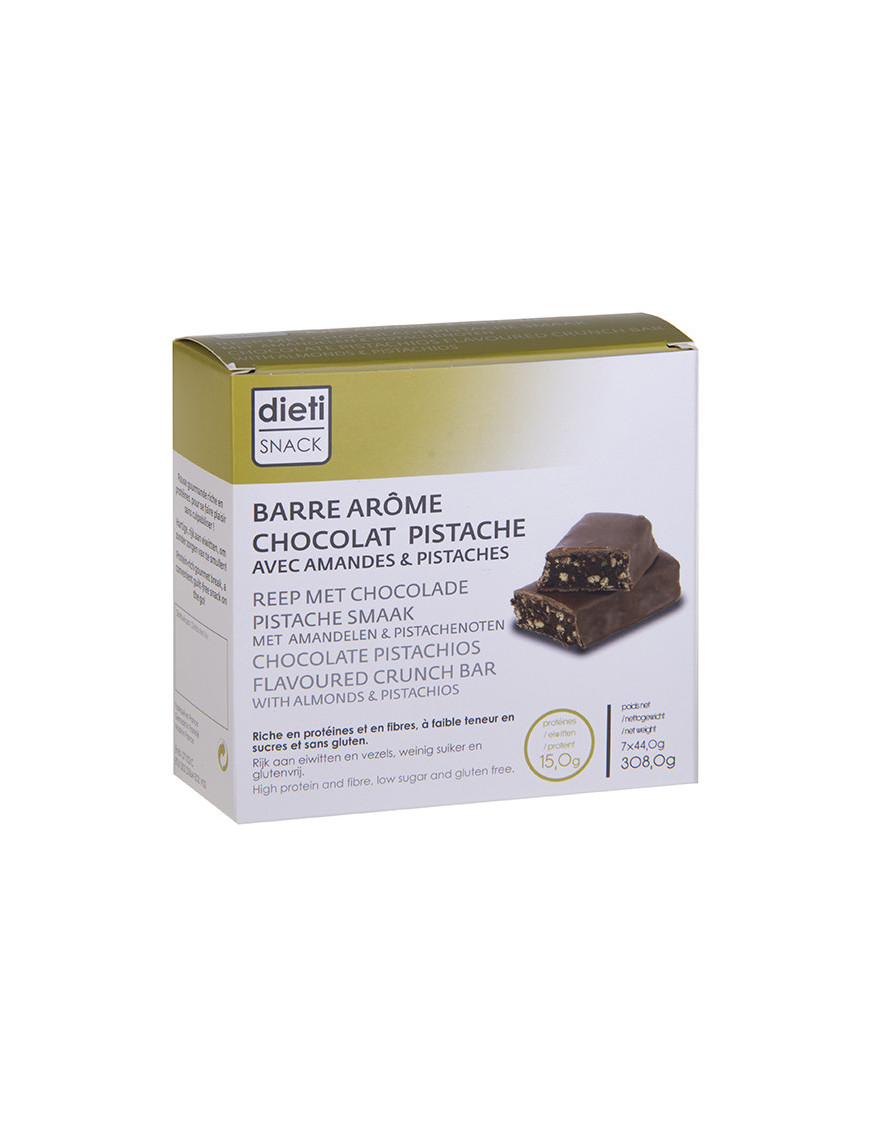 Barretta proteica di cioccolato mandorla e pistacchio