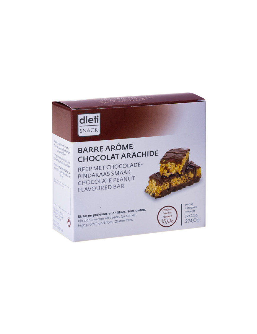 Barretta proteica crispy al cioccolato e arachidi
